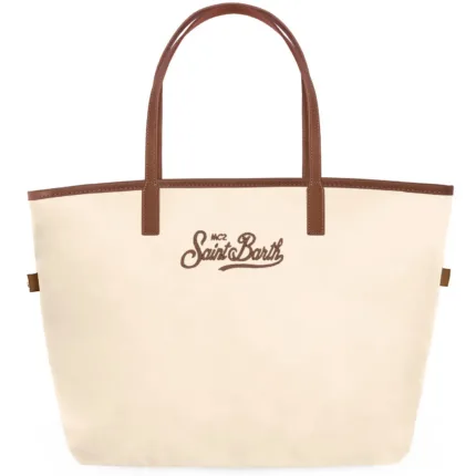 Borsa A Spalla Grande Mc2 Saint Barth in Nylon Color Burro e Dettagli Cuoio Logo Ricamato art. City Bag Nylon 1018 EMB