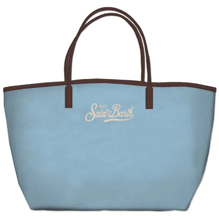 Borsa A Spalla Grande Mc2 Saint Barth In Tessuto Celeste e Dettagli Cuoio Logo Ricamato art. City Bag Nylon 3118 EMB, foto 1 di 1