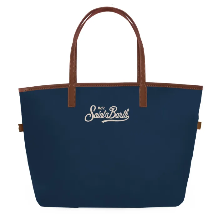 Borsa A Spalla Grande Mc2 Saint Barth in Nylon Blu e Dettagli Cuoio Logo Ricamato art. City Bag Nylon 6118 EMB, foto 1 di 1