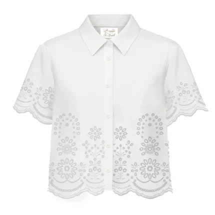 Camicia Manica Corta Mc2 Saint Barth in Sangallo Bianca art. Clementine Sangallo Morris Flower Embry 01