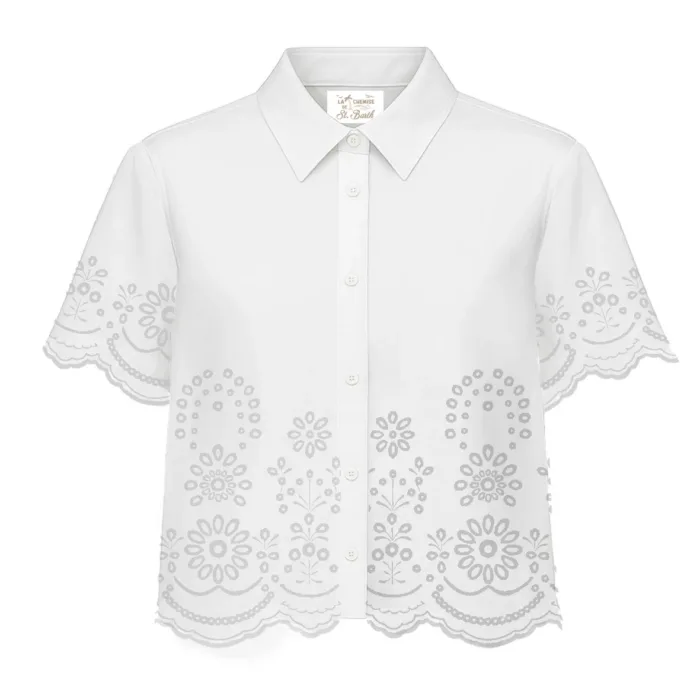 Camicia Manica Corta Mc2 Saint Barth in Sangallo Bianca art. Clementine Sangallo Morris Flower Embry 01, foto 1 di 1