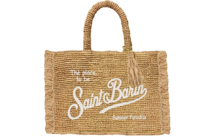 Borsa a Mano Media Mc2 Saint Barth Beige art. Colette Raffia Fringes 1110 EMB, foto 1 di 1