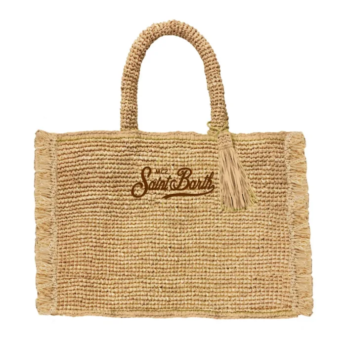Borsa a Mano Media Mc2 Saint Barth Beige art. Colette Raffia Fringes Essential 1118 EMB, foto 1 di 1