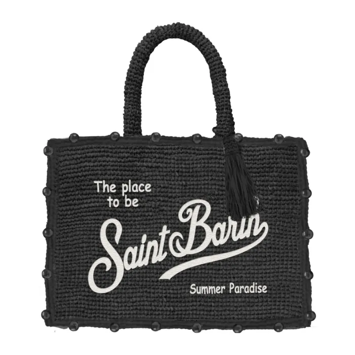 Borsa a mano Media Mc2 Saint Barth in Rafia Nera art. Colette Raffia Beads 00 EMB, foto 1 di 1