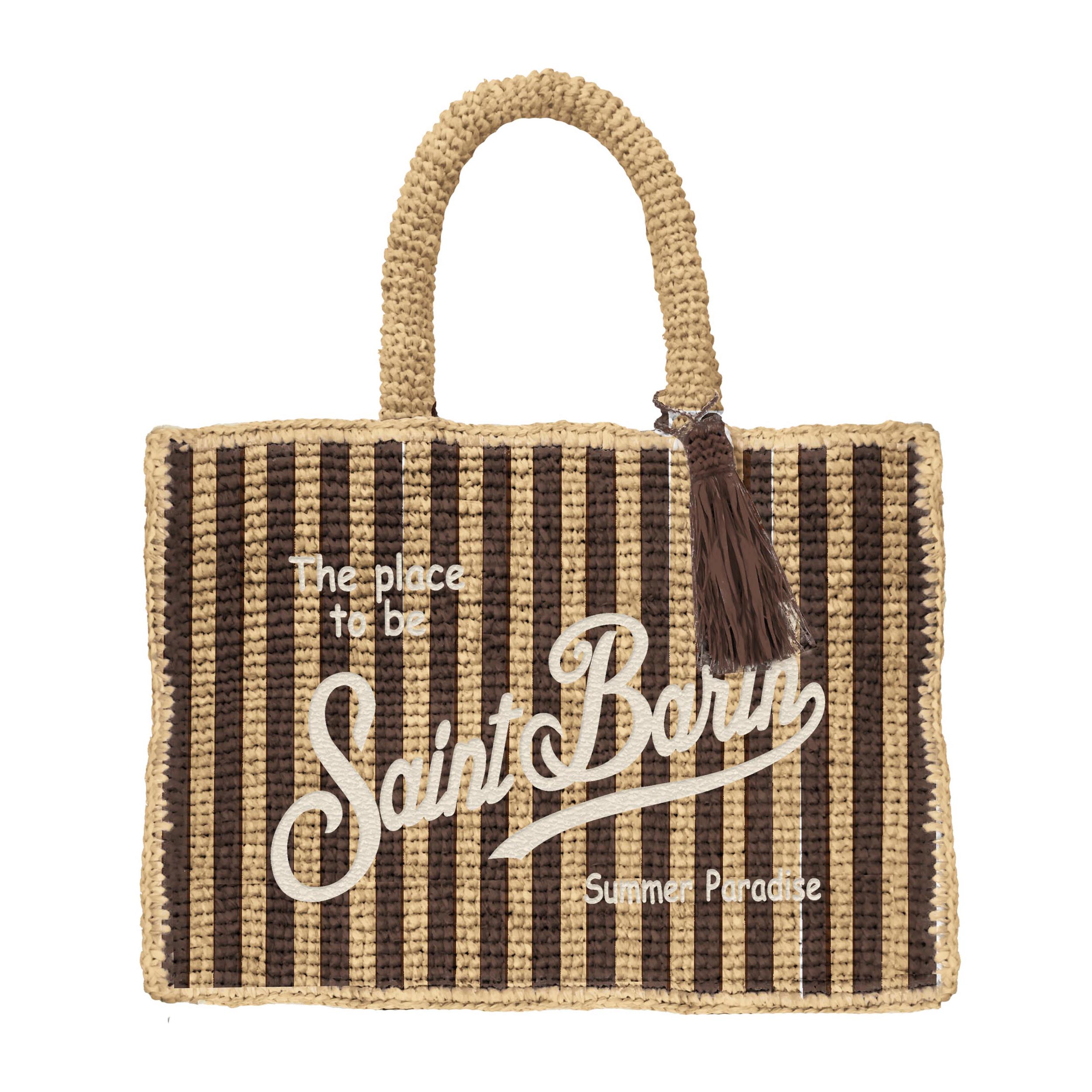 COLETTE RAFFIA_STRIPES MINI V 18 EMB Borsa a Mano Media Mc2 Saint Barth a Righe Beige e Bordeaux art. Colette Raffia Stripes Mini V 18 EMB - immagine 1