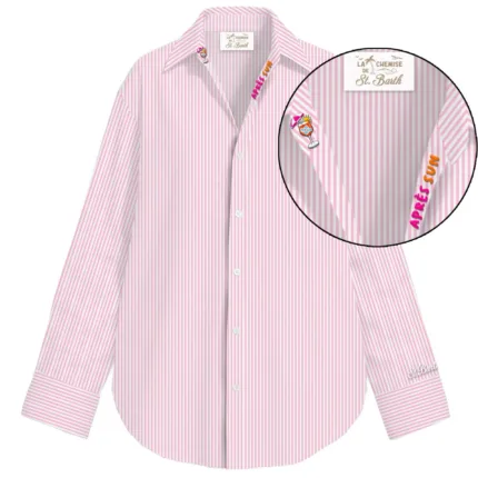 Camicia Mc2 Saint Barth in Cotone a Righe Bianche e Rosa art. Cristal Cotton Stripes Micro V Apres 21 EMB