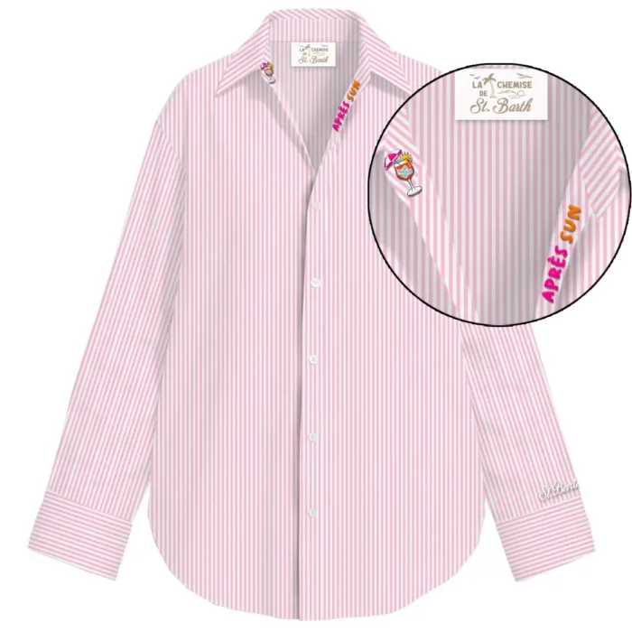 Camicia Mc2 Saint Barth in Cotone a Righe Bianche e Rosa art. Cristal Cotton Stripes Micro V Apres 21 EMB, foto 1 di 1