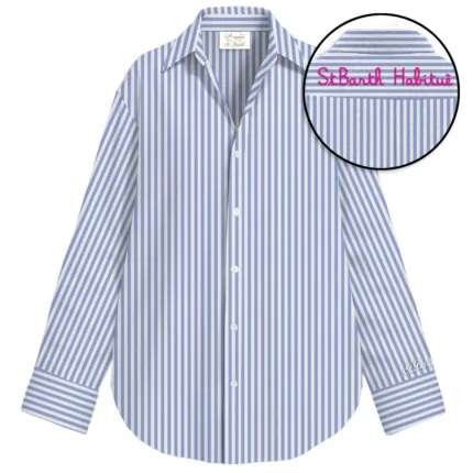 Camicia Mc2 Saint Barth in Cotone A Righe Azzurre E Bianche art. Cristal Cotton Stripes V SB 31 EMB