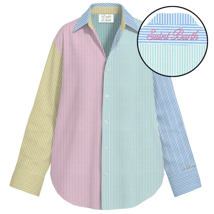 Camicia Mc2 Saint Barth in Seersucker a Righe Multicolor art. Cristal Seersucker Stripes V Mix EMB, foto 1 di 1