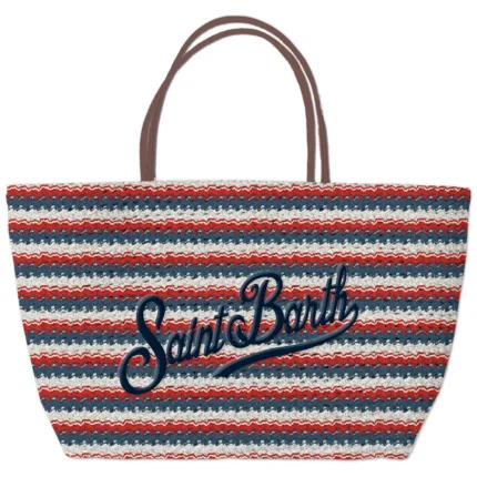 Borsa a Spalla Grande Mc2 Saint Barth art. Crochet Tote Stripes Tris 6141 EMB