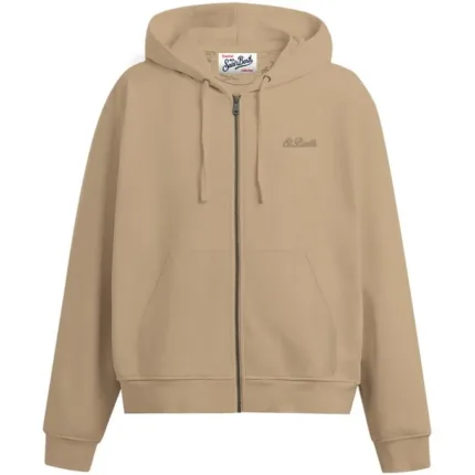 Felpa con Cappuccio in Cotone Garzato e Zip Mc2 Saint Barth Beige art. Danny SB 11 Emb