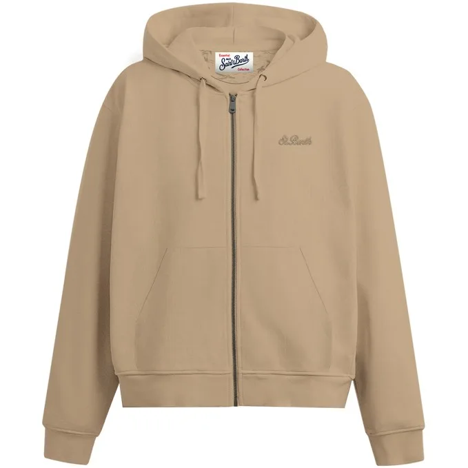 Felpa con Cappuccio in Cotone Garzato e Zip Mc2 Saint Barth Beige art. Danny SB 11 Emb, foto 1 di 1