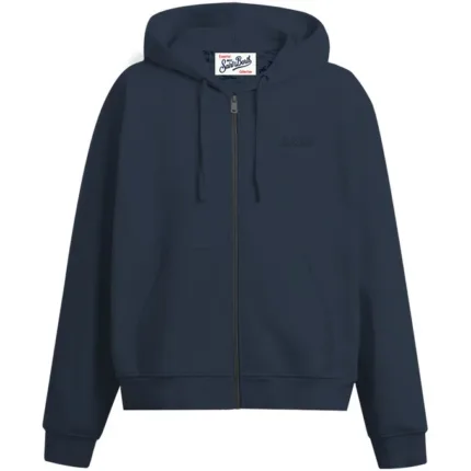 Felpa con Cappuccio in Cotone Garzato e Zip Mc2 Saint Barth Blu art. Danny SB 61 Emb