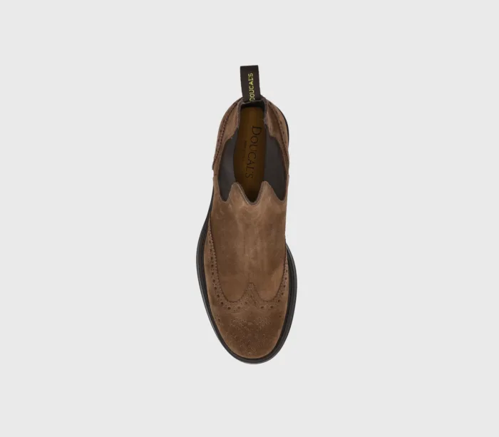 Stivaletto Beatles Doucal's Uomo in Camoscio Marrone con Impunture e Coda di Rondine DU3091BRUXUF009TC05 Visone Havana, foto 3 di 4