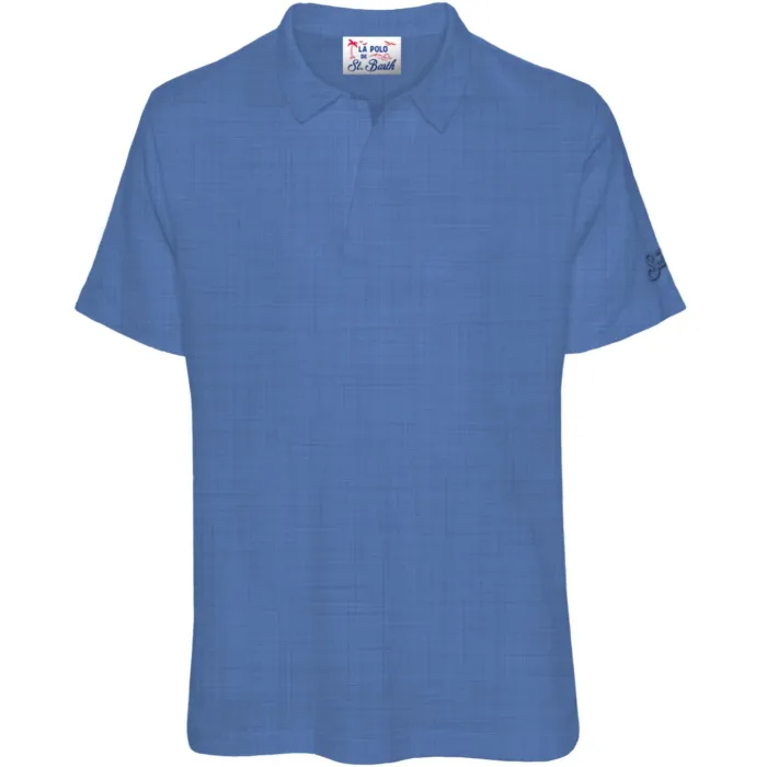Polo Skipper in Lino Senza Bottoni Uomo Mc2 Saint Barth Azzurro art. Fraser Linen 17M Cloud Blue, foto 1 di 1