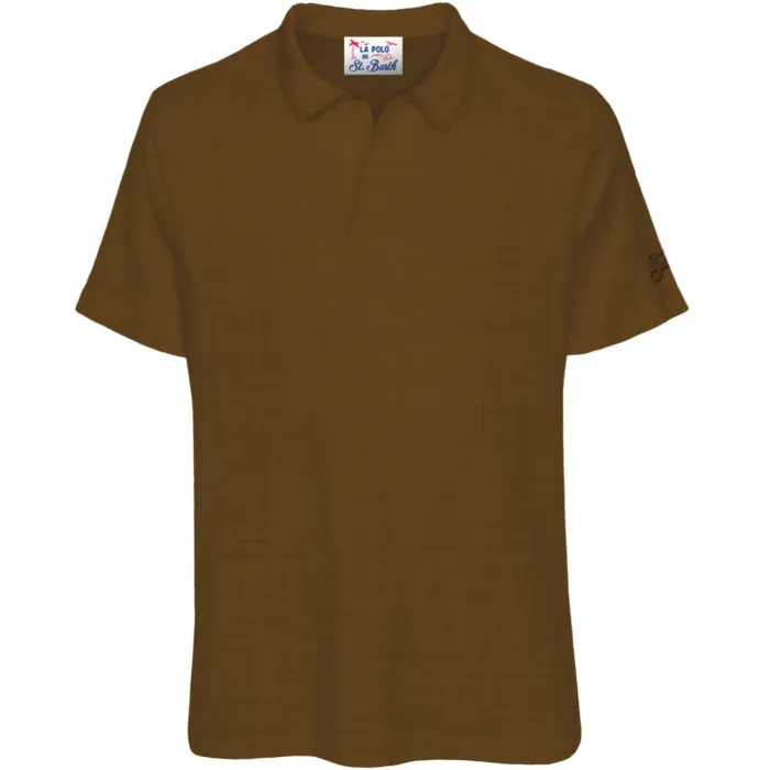 Polo In Lino Uomo Mc2 Saint Barth Cammello art. Fraser Linen 19 Camel, foto 1 di 1