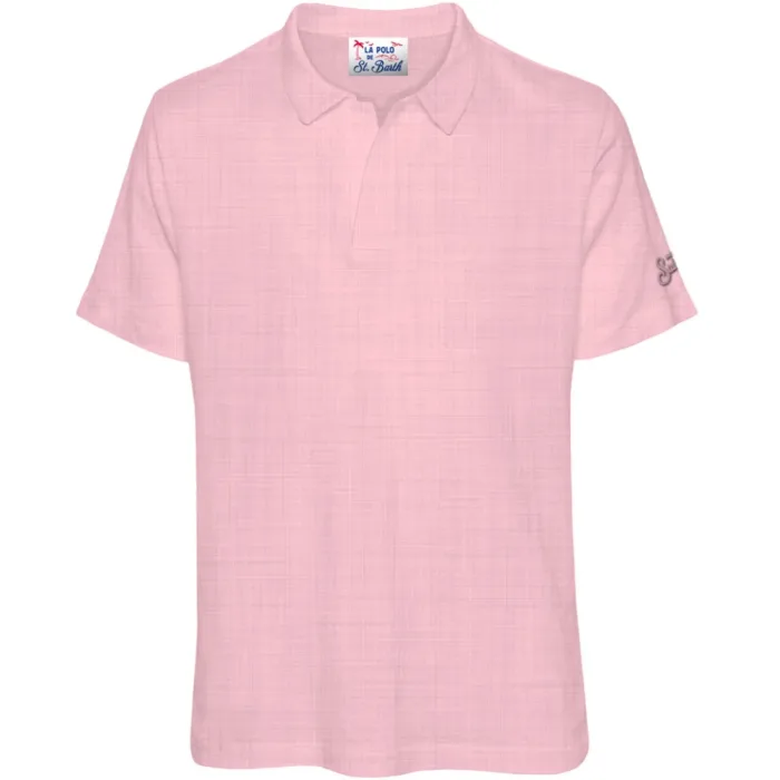 Polo Skipper in Lino Senza Bottoni Uomo Mc2 Saint Barth Rosa art. Fraser Linen 21 Pink, foto 1 di 1