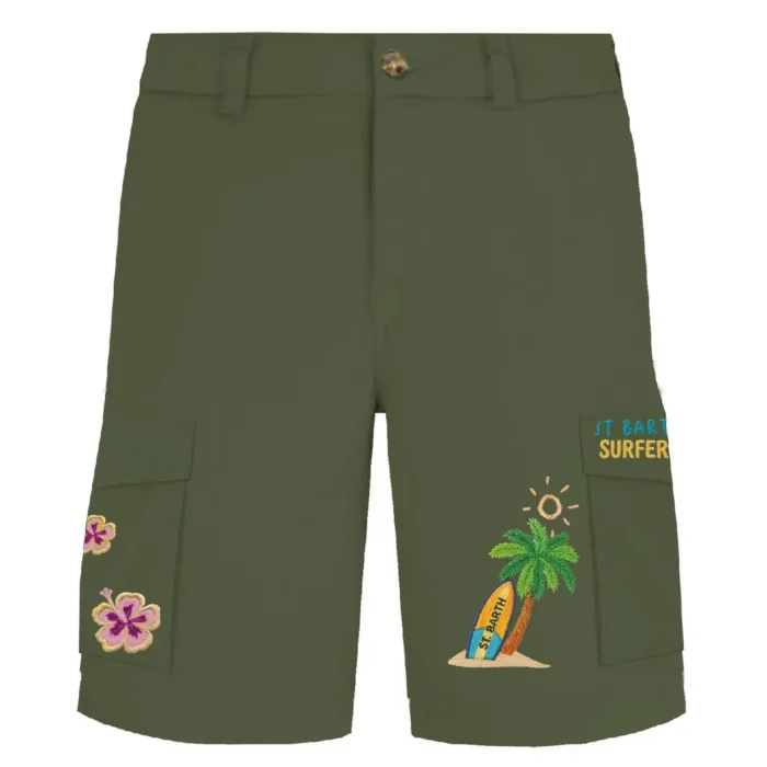 Bermuda In Cotone con Tasconi Mc2 Saint Barth Verde art. Freeport Pocket Cotton Surfer 52 Emb, foto 1 di 1