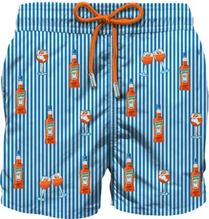 Costume Mc2 Saint Barth a Righe Bianche e Blu art. Gustavia Embroidery Aperol Spritz Stripes S 17