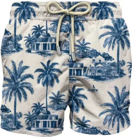 Costume Mc2 Saint Barth Bianco con Palme Blu art. Gustavia Rd St Barth Jouy 1061