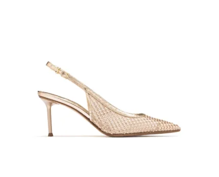 Slingback Sergio Levantesi in Pelle Oro Rosa con Dettagli Traforati Strass Tacco 7 cm art. Greta6 Gili Pelle