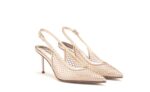 Slingback Sergio Levantesi in Pelle Oro Rosa con Dettagli Traforati Strass Tacco 7 cm art. Greta6 Gili Pelle - immagine 2