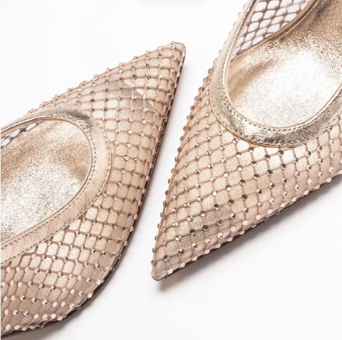 Slingback Sergio Levantesi in Pelle Oro Rosa con Dettagli Traforati Strass Tacco 7 cm art. Greta6 Gili Pelle, foto 5 di 6