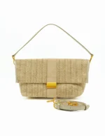 Pochette con Tracolla Media Gianni Chiarini In Camoscio Nude e Paglia Intrecciata Beige art. Marigold Sabbia