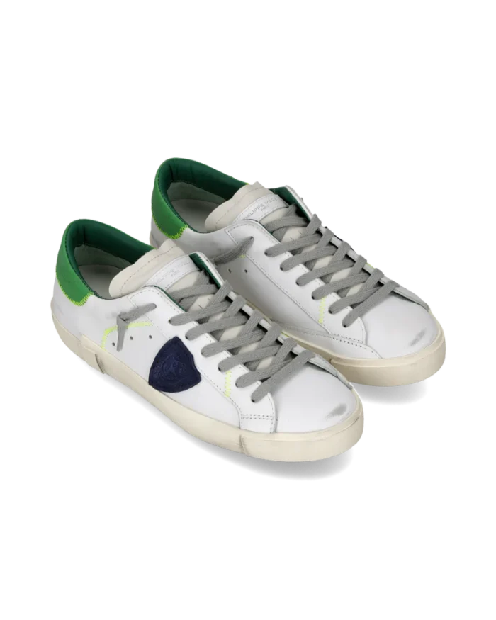 Sneakers Uomo Philippe Model  Paris Prsx in Pelle Bianca e Spoiler Verde art. PRLU VP21, foto 2 di 6