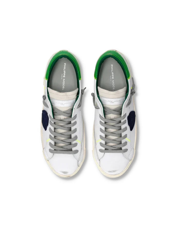 Sneakers Uomo Philippe Model  Paris Prsx in Pelle Bianca e Spoiler Verde art. PRLU VP21, foto 3 di 6