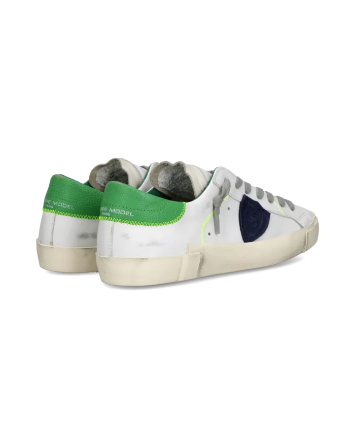 Sneakers Uomo Philippe Model  Paris Prsx in Pelle Bianca e Spoiler Verde art. PRLU VP21, foto 4 di 6
