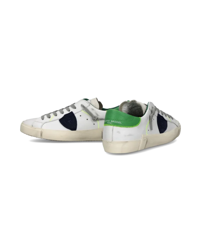 Sneakers Uomo Philippe Model  Paris Prsx in Pelle Bianca e Spoiler Verde art. PRLU VP21, foto 6 di 6
