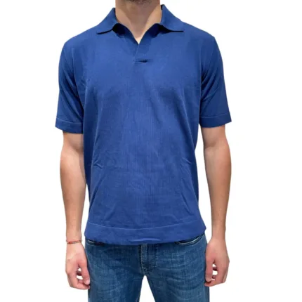 Polo Skipper Senza Bottoni Filippo De Laurentiis in Crepe Cotton color Blu Cobalto art. PL0MCSK CR14R 851