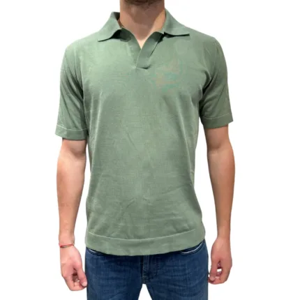 Polo Skipper Senza Bottoni Filippo De Laurentiis in Crepe Cotton color Verde Salvia art. PL0MCSK CR14R 520