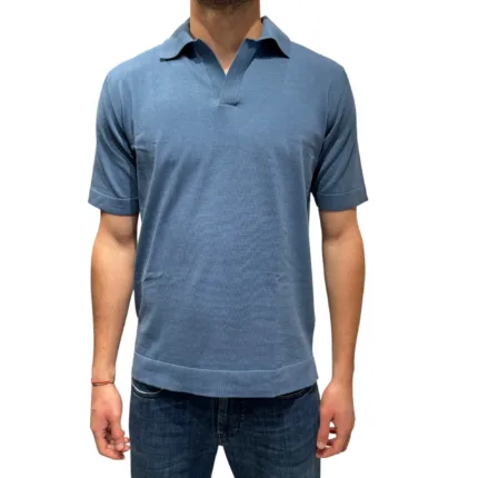 Polo Skipper Senza Bottoni Filippo De Laurentiis in Crepe Cotton Blu Avio art. PL0MCSK CR14R 870