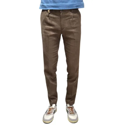 Pantaloni In Puro Lino con Elastico in vita e Coulisse Michael Coal Marrone art. Denny 3259