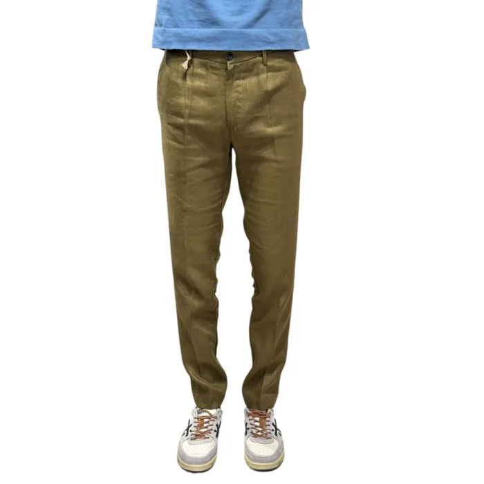 Pantaloni In Puro Lino con Elastico in vita e Coulisse Michael Coal Verde art. Denny 3259, foto 1 di 3