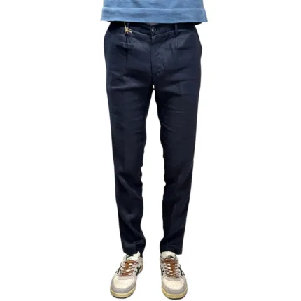 Pantaloni In Puro Lino con Elastico in vita e Coulisse Michael Coal Blu Navy art. Denny 3259