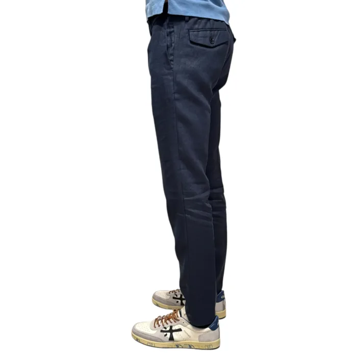 Pantaloni In Puro Lino con Elastico in vita e Coulisse Michael Coal Blu Navy art. Denny 3259, foto 2 di 3