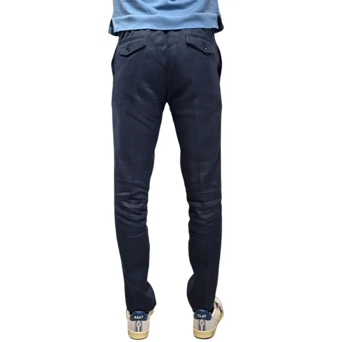 Pantaloni In Puro Lino con Elastico in vita e Coulisse Michael Coal Blu Navy art. Denny 3259, foto 3 di 3