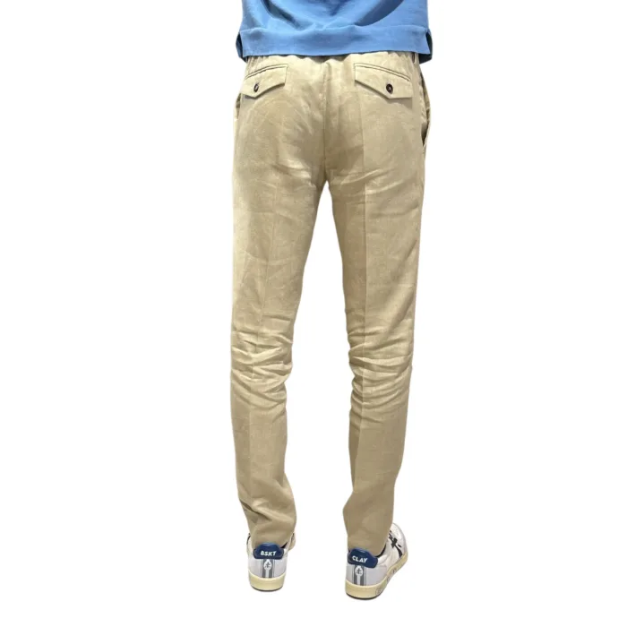 Pantaloni In Puro Lino con Elastico in vita e Coulisse Michael Coal Beige art. Denny 3259, foto 3 di 3