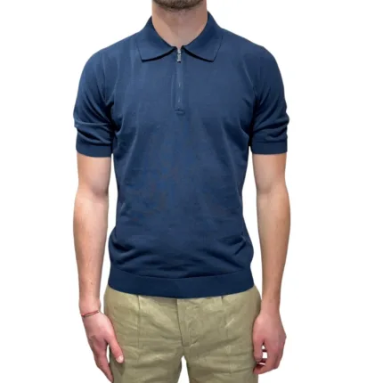 Polo Mezza Zip Ferrante in Cotone Blu art 55R29671 Col 008
