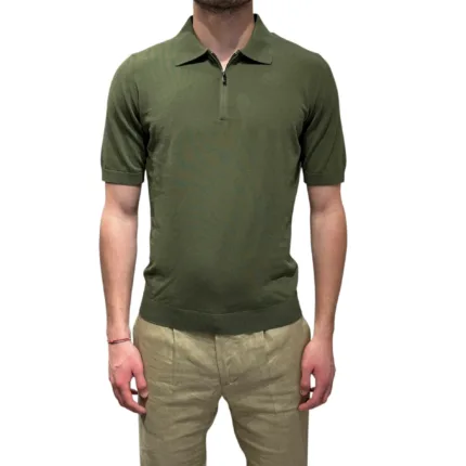 Polo Mezza Zip Ferrante in Cotone Verde Militare art 55R29671 Col 232