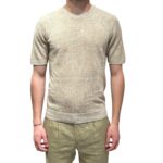 T-shirt Girocollo Ferrante in Maglia di Misto Lino e Cotone Melange Beige art 55R21105 Col 212