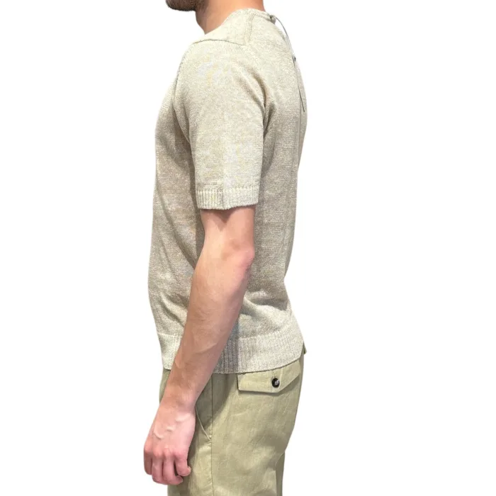 T-shirt Girocollo Ferrante in Maglia di Misto Lino e Cotone Melange Beige art 55R21105 Col 212, foto 2 di 3