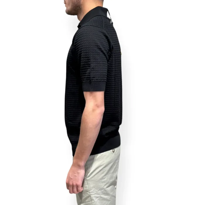 Polo in Cotone Tramato con Treccine Filippo De Laurentiis Nero art. PL1MC CR14T 990, foto 2 di 3