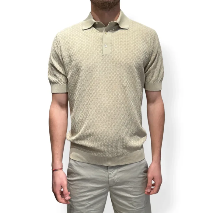 Polo in Cotone Tramato a Quadretti Filippo De Laurentiis Beige art. PL1MC CR14Q 040, foto 1 di 3