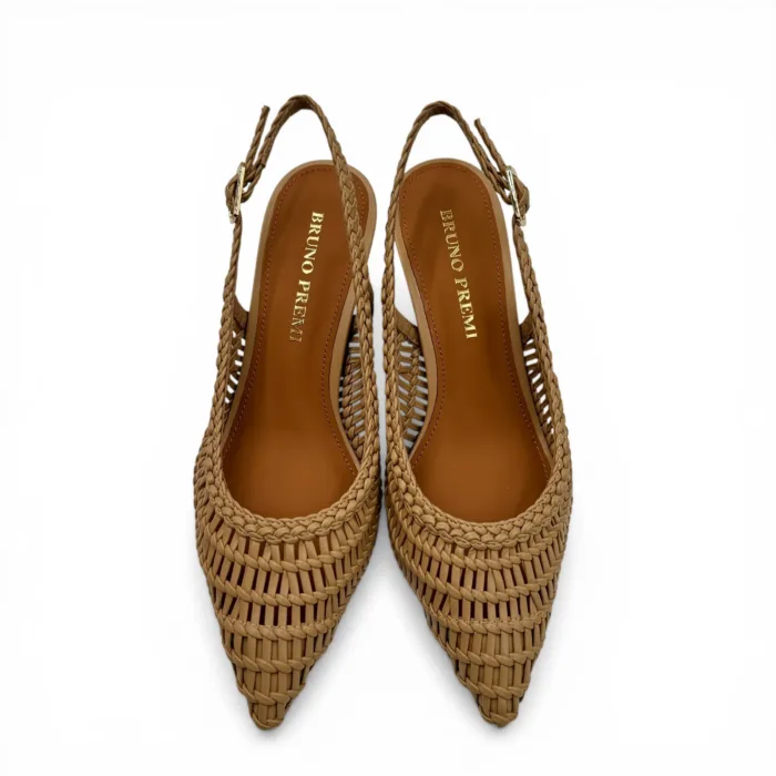 Slingback Bruno Premi in Nappa Intrecciata Beige Tacco 7 cm art. BN0310X Intrecco Natural, foto 4 di 4