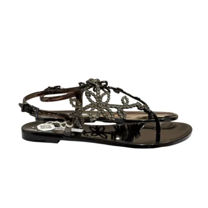 Sandali Artigianali Menghi Made in Italy infradito Nera con Strass art. 110/SW Black Gel