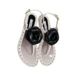 Sandali Artigianali  Menghi Made in Italy infradito Avorio con Camelia Nera art. 131/Flower Ivory/Black - immagine 2